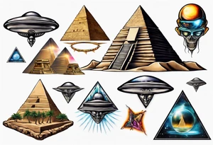 Pyramids and UFO merging tattoo idea
