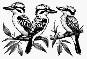 Small kookaburra sitting on wattle leaves tattoo idea