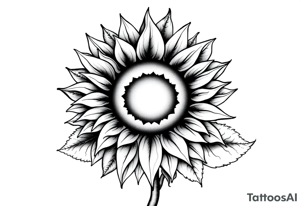 Sun rise sunflower with stem and leaves tattoo idea