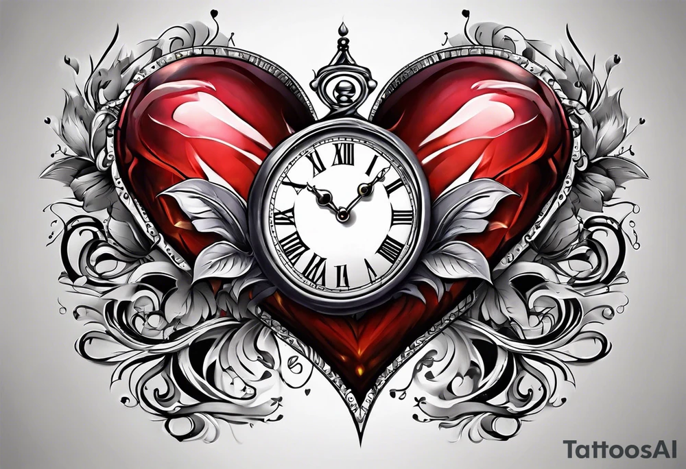 Heart with clock hands on 8 and 5 tattoo idea