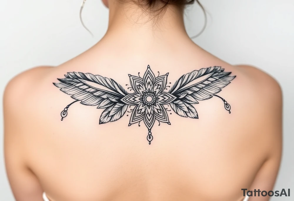 spiritual feathers ornamental mandala shaman tattoo idea