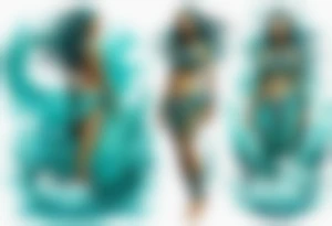 a turquoise Na'vi woman standing in the sea with water for legs surrounded by crashing waves tattoo idea