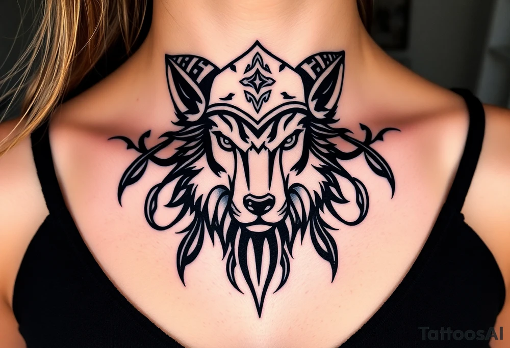 Wolf wearing a sheep like a costume with the sheep's head shapes to a hat tattoo idea