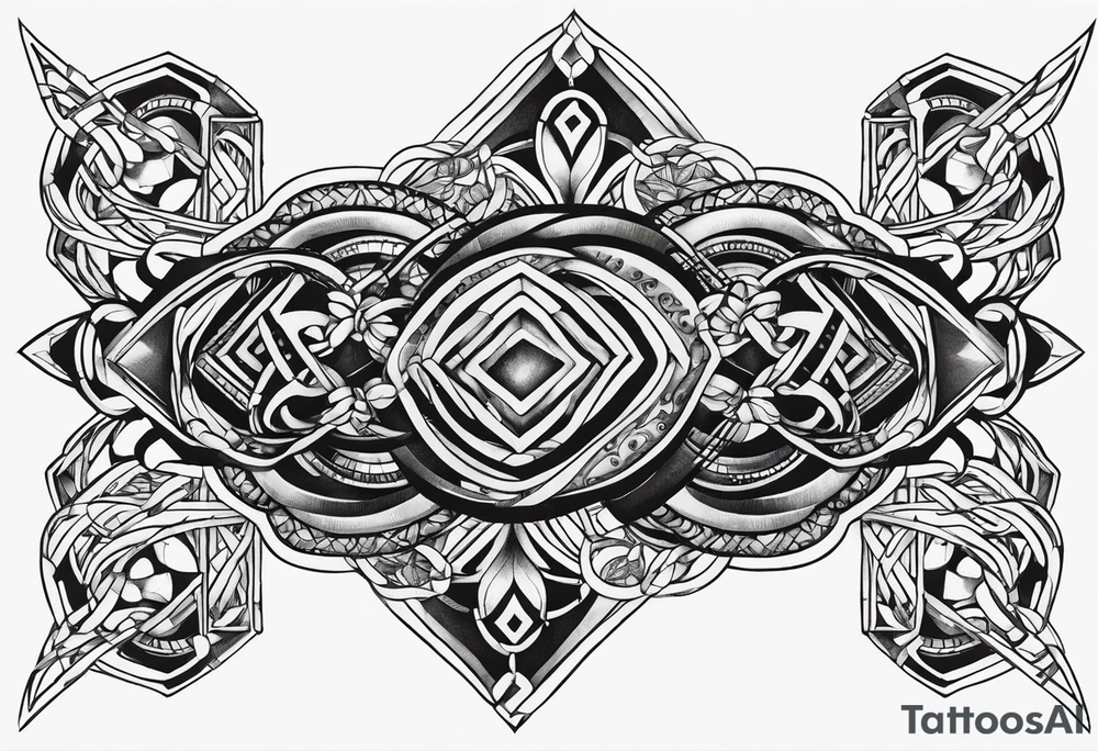armband tattoo, masculine, narrow, horizontal with atoms chain pattern tattoo idea