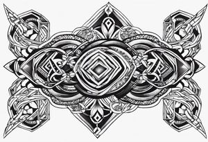 armband tattoo, masculine, narrow, horizontal with atoms chain pattern tattoo idea