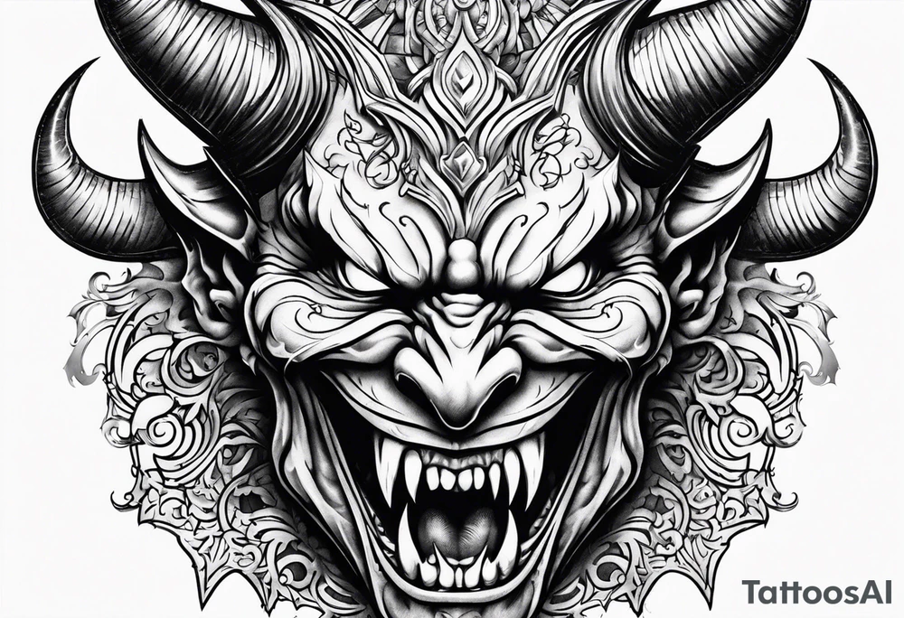 angry devil for a chest gothic style tattoo idea