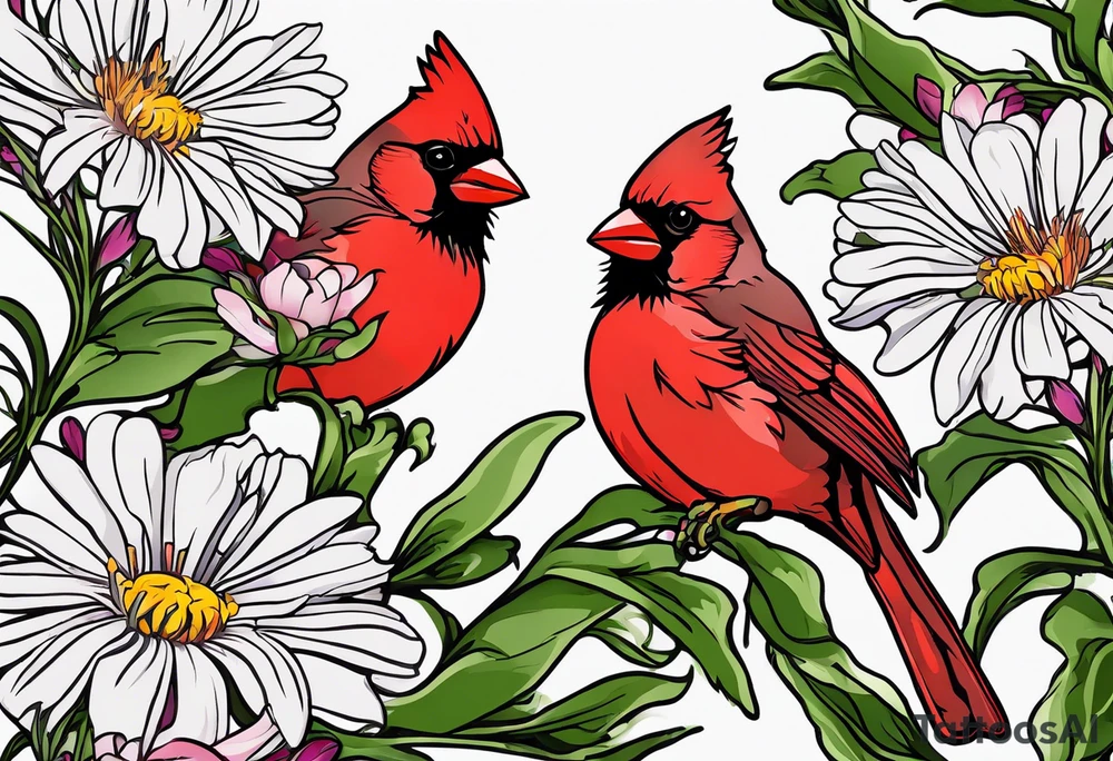 Aster flowers - sea rocket flowers with a cardinal around the words Dad tattoo idea