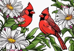 Aster flowers - sea rocket flowers with a cardinal around the words Dad tattoo idea