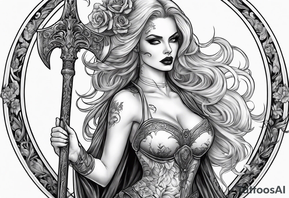 Lady death with scythe tattoo idea