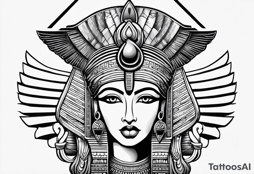 black and white Egyptian goddess Isis tattoo idea