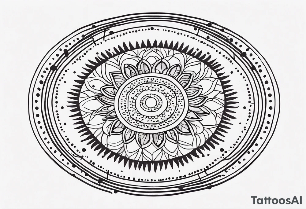 simple sunshine mandala made of black dots with circles tattoo idea