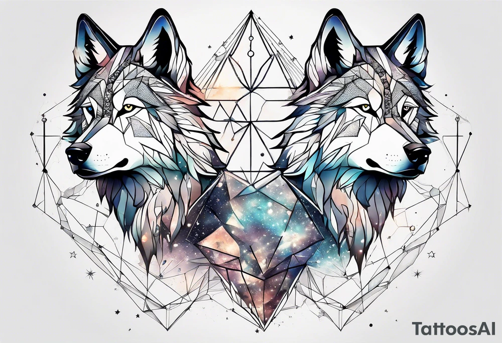 Constellation, two animal wolf, géométric tattoo idea