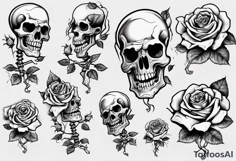 Dancing skeleton on a rose tattoo idea