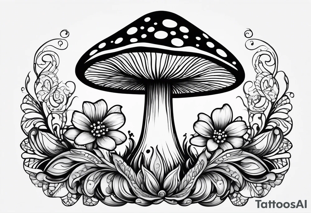 Shaggy cap mushroom dripping ink off cap mandala henna black tattoo design tattoo idea
