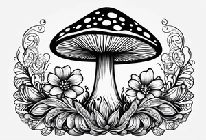 Shaggy cap mushroom dripping ink off cap mandala henna black tattoo design tattoo idea