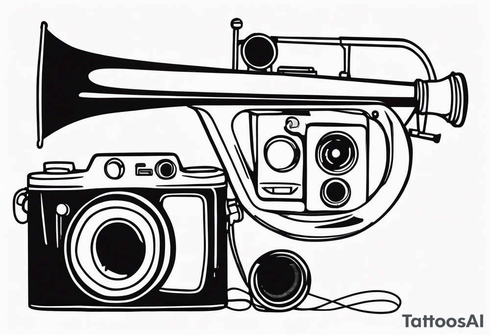 trombone and camera drawn with a single line tattoo idea