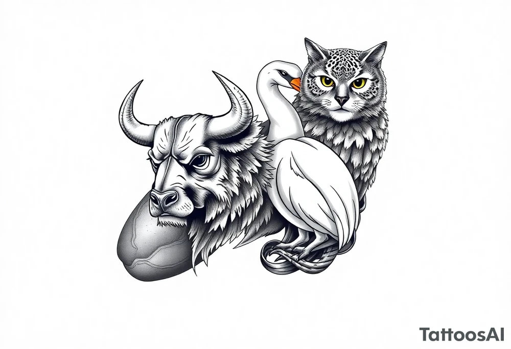 , bull, dog, swan, owl, cat, tattoo idea