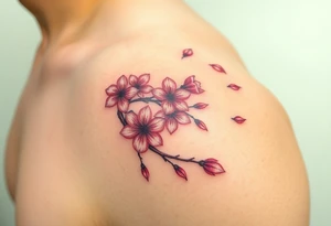 delicate cherry blossoms swirling in spring breeze with petals tattoo idea