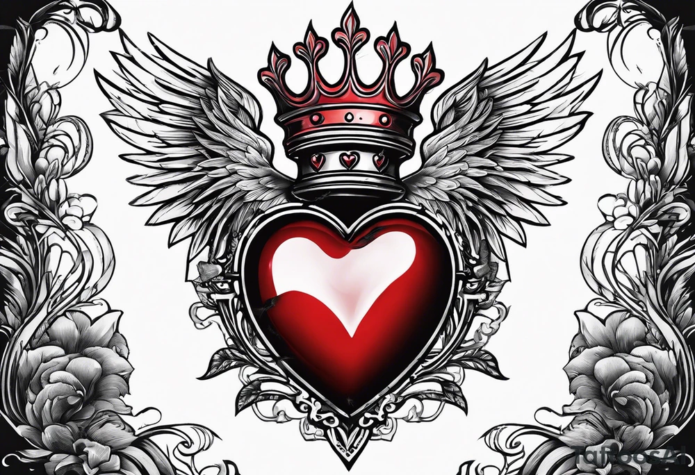 sacred heart with 3 swords instead of a cross. In front of a seraphim. tattoo idea