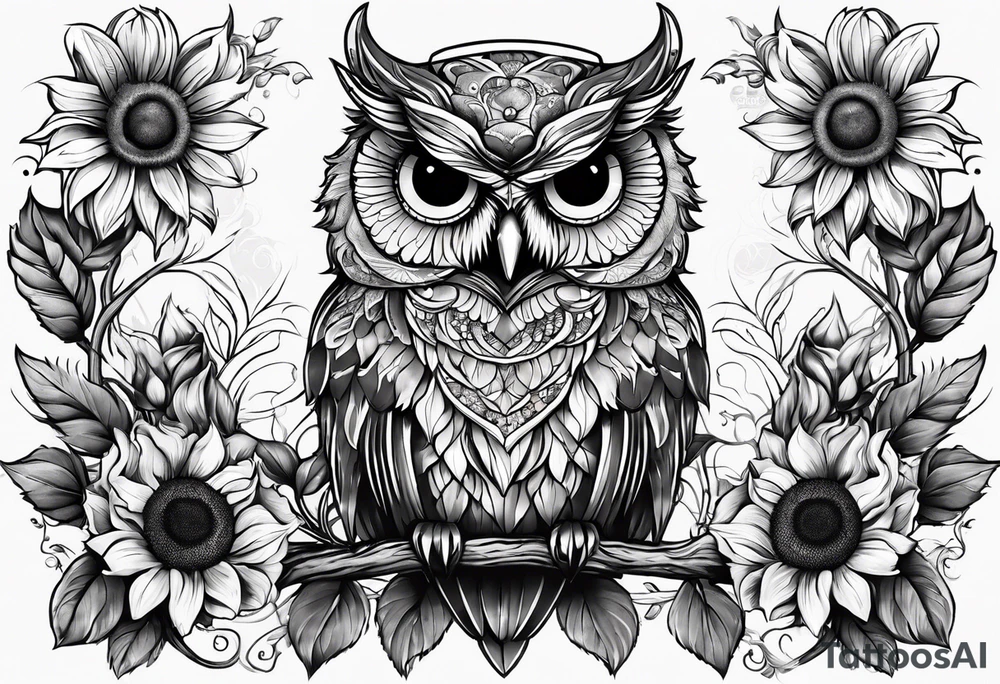 Sunflower and owl tattoo idea