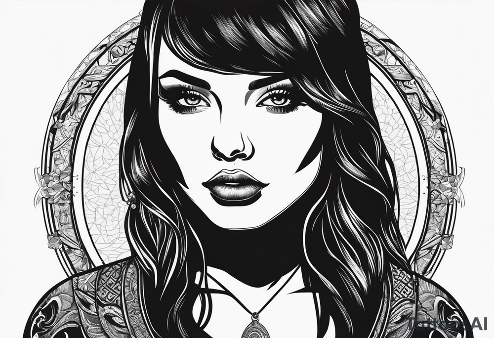 Portrait girl vector screen print monocromatic+ tattoo idea