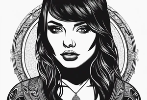 Portrait girl vector screen print monocromatic+ tattoo idea