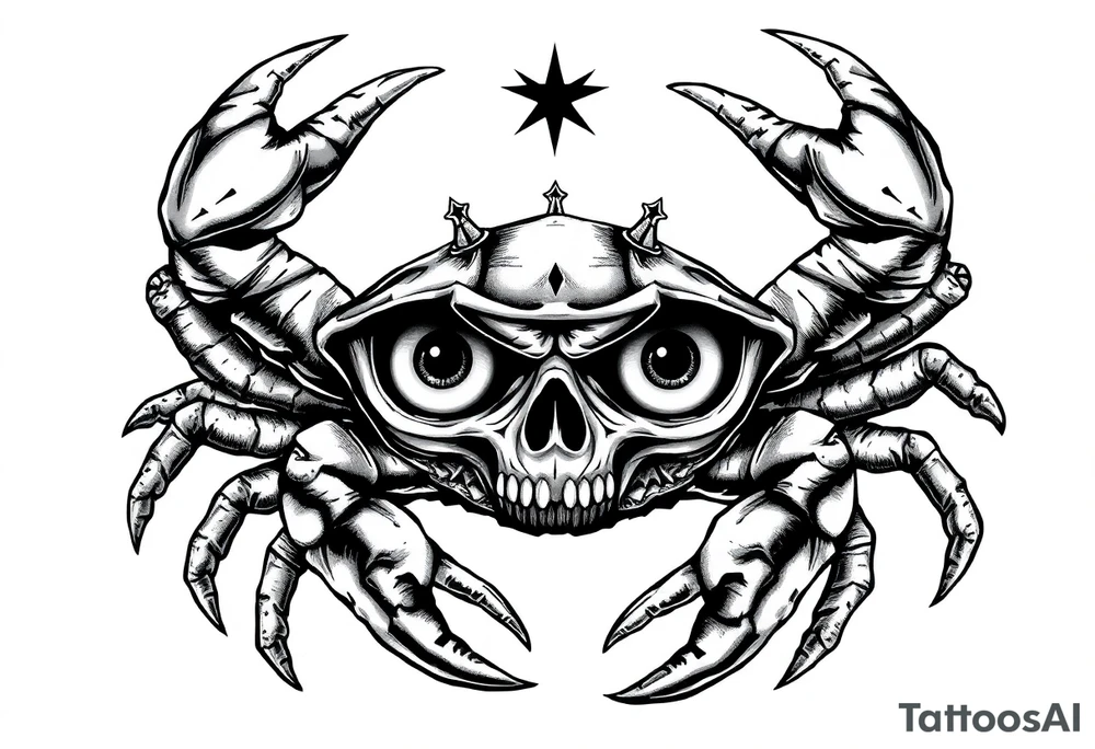 A king crab with the cancer zodiac visual and Huge eyes anti government symbols tattoo idea