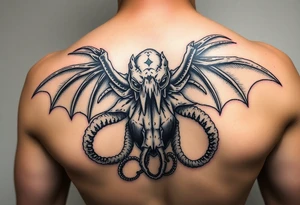 Bat like octopoid creature from another dimension of cosmic horror tattoo idea