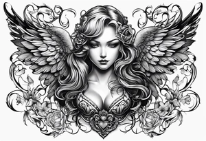 Y2K angel heart with wings and a corset in the middle tattoo idea