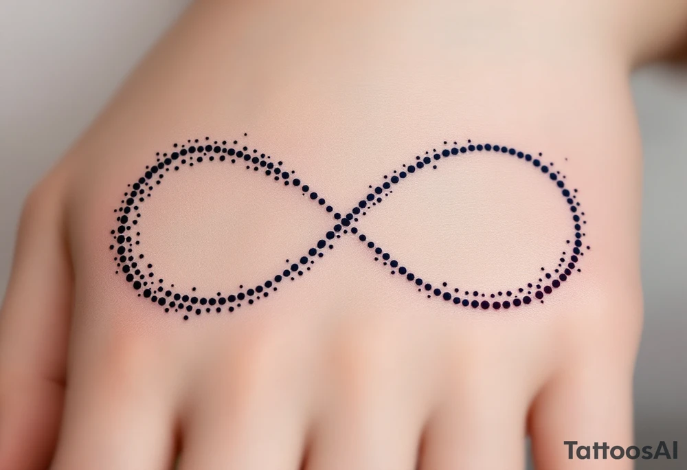 A lace-textured infinity outline in dark gray, with a soft burgundy heart sewn into the design. tattoo idea