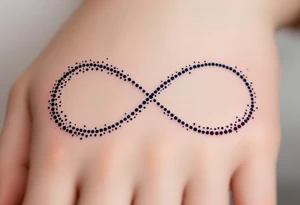 A lace-textured infinity outline in dark gray, with a soft burgundy heart sewn into the design. tattoo idea