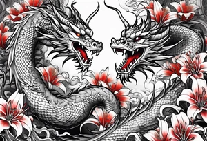 full Dragon with red Spider lilies surrounding it tattoo idea