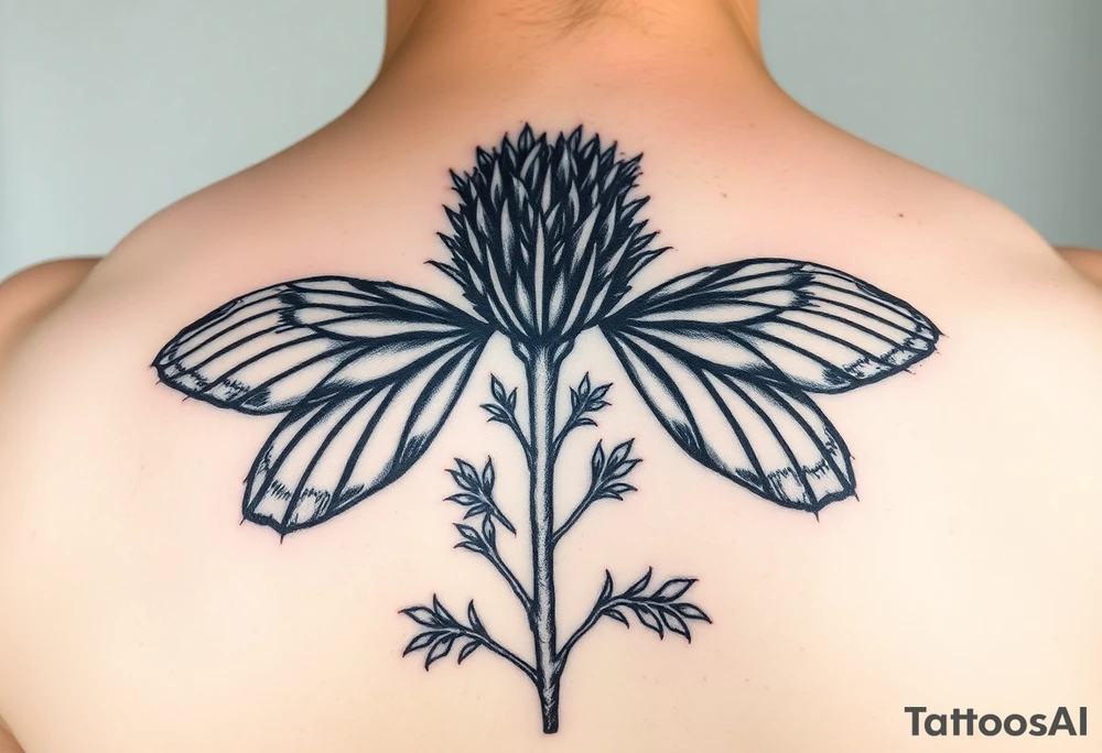 Scottish thistle with butterfly wings tattoo idea