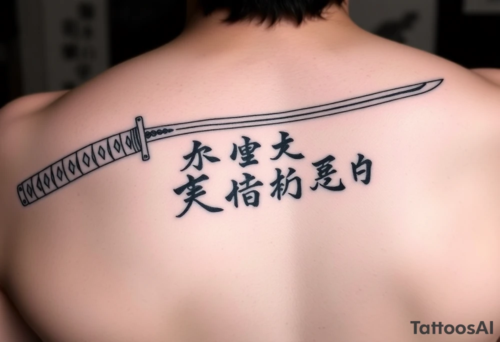 Katana and fabled written in korean tattoo idea