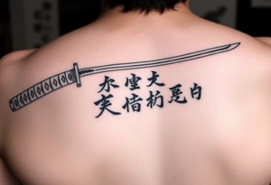 Katana and fabled written in korean tattoo idea