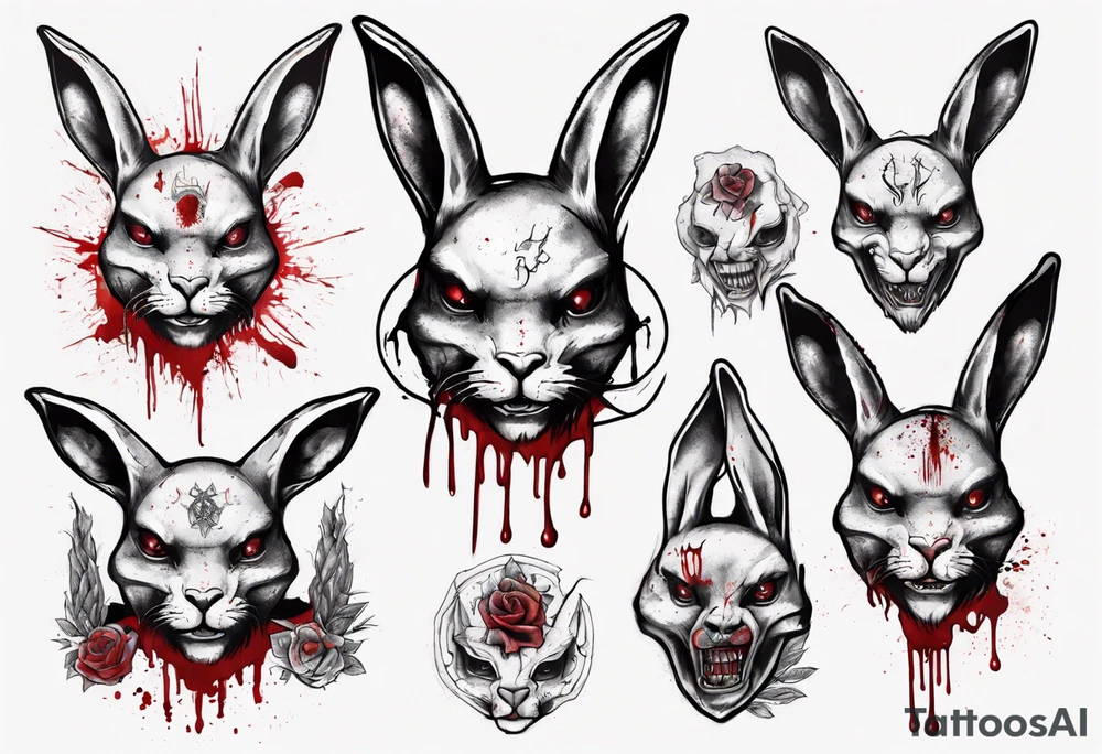 satanic rabbit with bloody face tattoo idea
