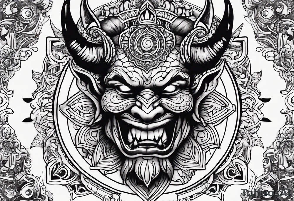 Word karma on devil tattoo idea