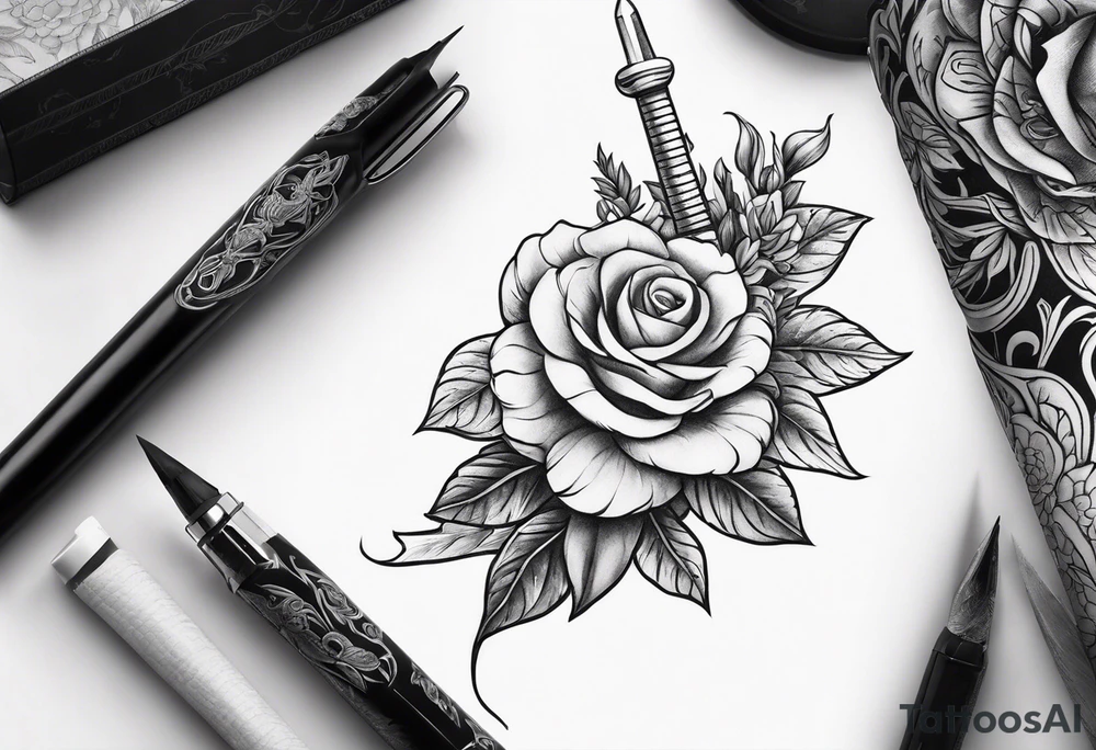 Dagger with snake and floral wrapped around tattoo idea