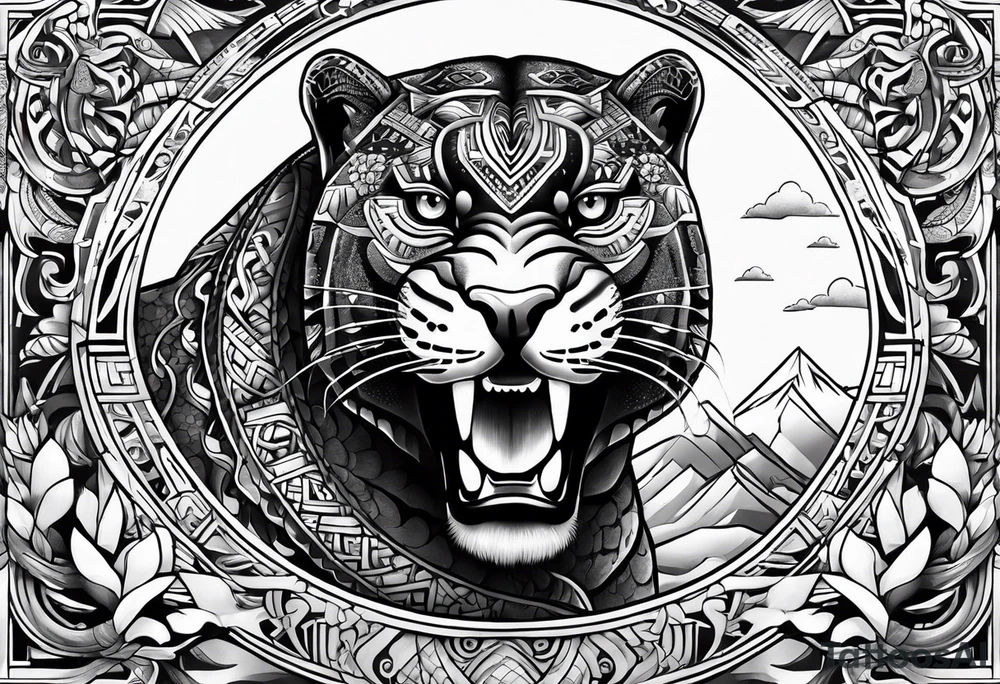 aztec black jaguar with snake tattoo idea
