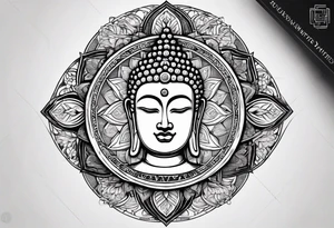 it is included buddha, dharmachakra, and humen life cycle from birth death cycle tattoo idea