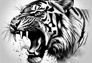 Photo Realism, highly detailed, Fierce tiger roaring tattoo idea