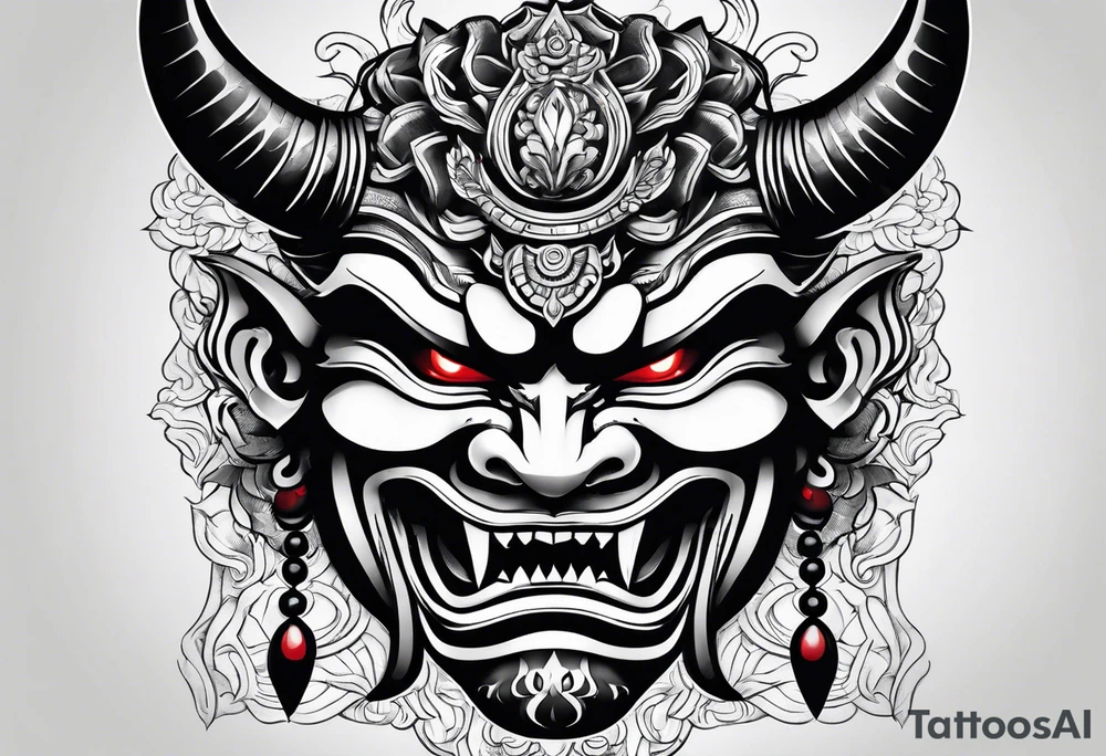 oni mask, small tattoo , arm tattoo idea