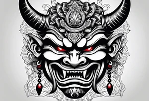 oni mask, small tattoo , arm tattoo idea