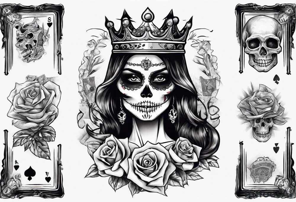 santa la muerta with money and crown
on the card tattoo idea