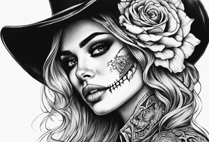 Woman’s skeleton face tattoo idea