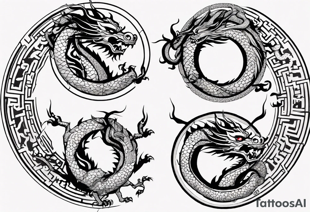 Chinese dragon in a circular shape with "02.03" written on its skin tattoo idea