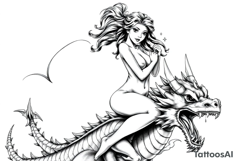 small naked girl riding big dragon, slut tattoo idea