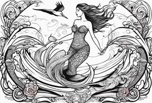 mermaid jumping to see pelicans tattoo idea