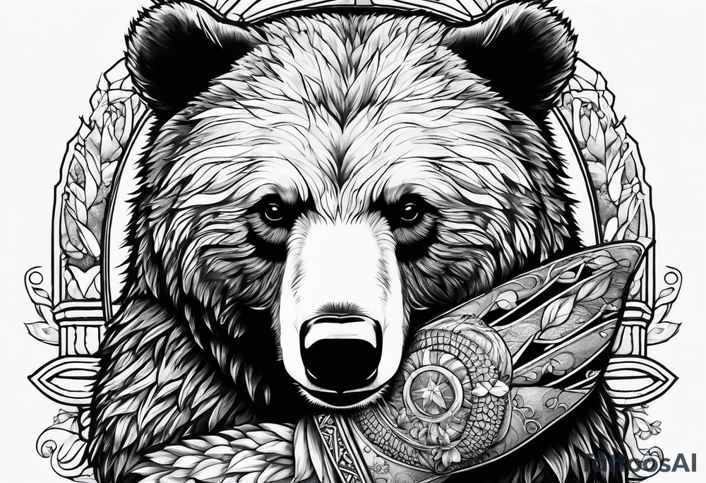 bear lying and has tiny hedgehog in his hands tattoo idea bear lying and has tiny hedgehog in his hands tattoo idea