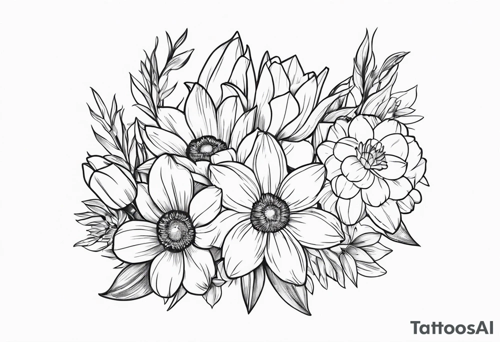 Small Bouquet of daffodils gerberas and tulips tattoo idea Small Bouquet of daffodils gerberas and tulips tattoo idea
